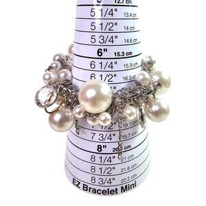 Faux Pearl Silver-Tone Chain Bracelet With Rhinestone  7" Boho Chic Jewelry NWOT